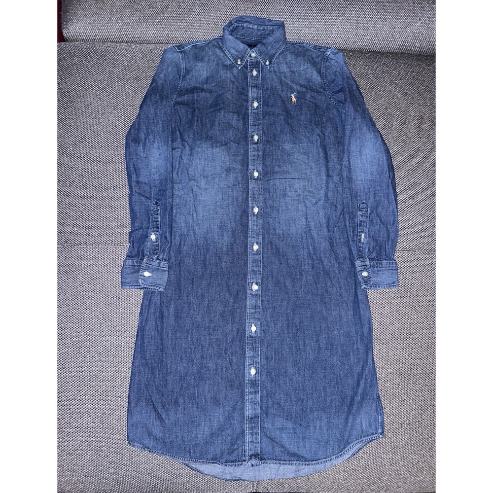 Polo Ralph Lauren Women's Blue Denim Shirt Dress Size Medium M Rare Casual